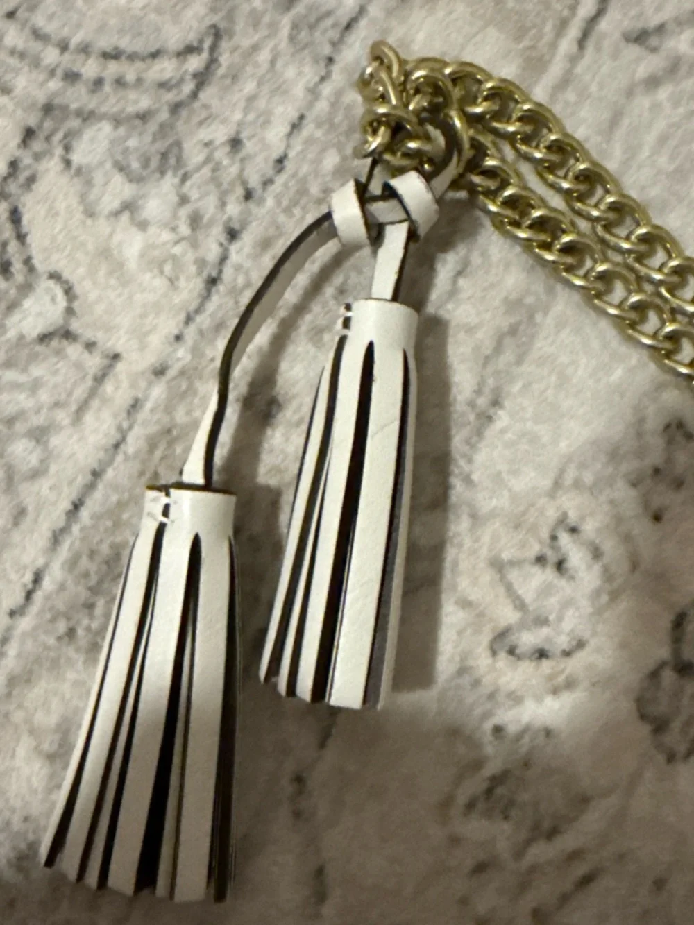 Coach Ivory Leather Crossbody with Gold Chain and Tassel